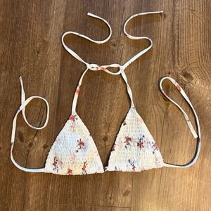 Princess Polly Bikini Top Womens Size 2 White Floral Smocked Triangle Halter